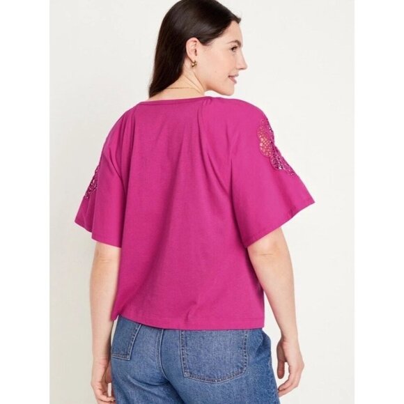 Old Navy Plus Size Top NWT Boho EveryWear Cutwork 100% Cotton Polarized Pink 3X - Picture 3 of 9